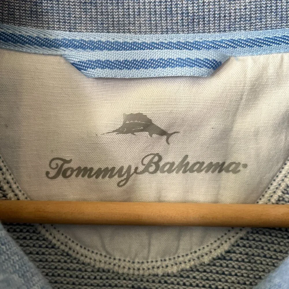 Tommy Bahama Sweater Pullover Mock Neck Snaps Kangaroo‎ Pocket Blue Size Large